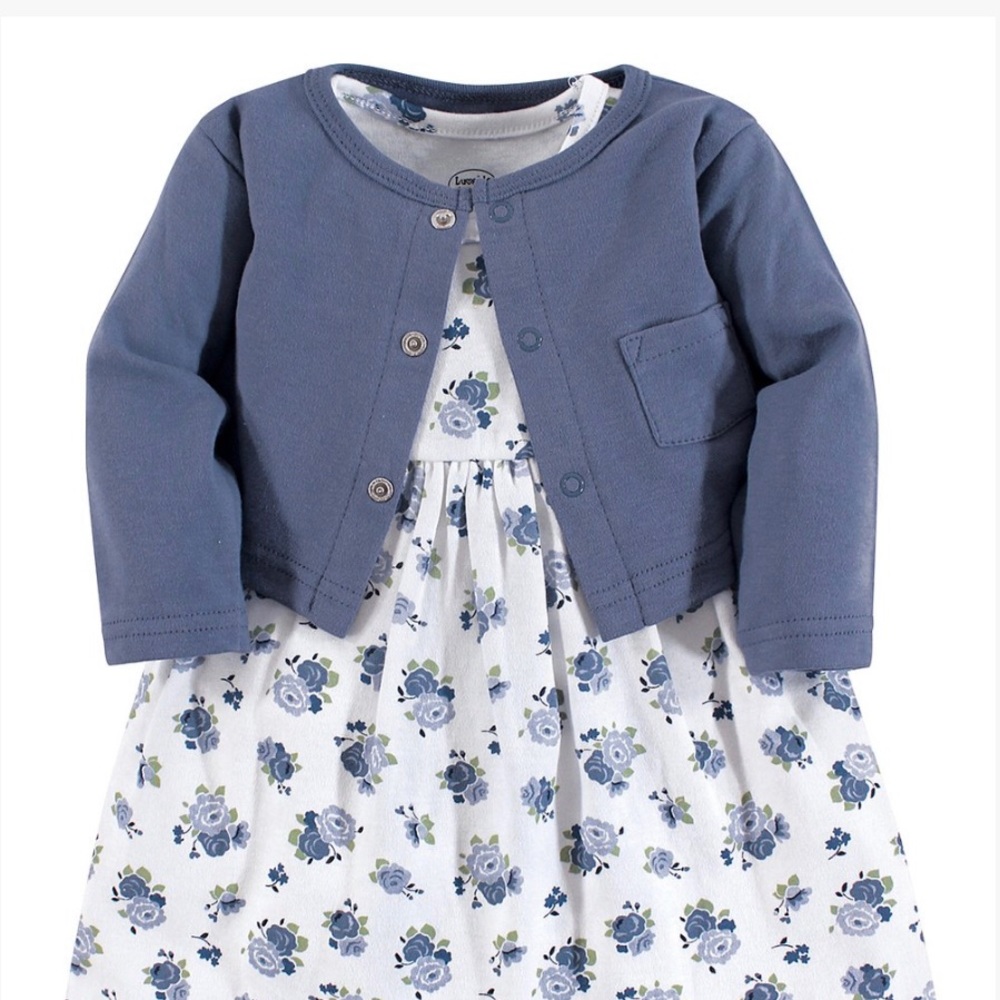 Blue Floral Dress and Cardigan